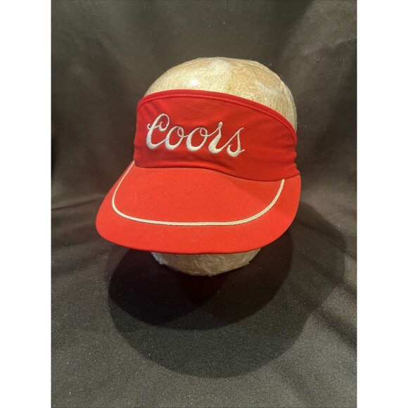 Original VTG 1980s Coors Beer Hat Visor Cap Adjustable SnapBack Red & White - Picture 1 of 9